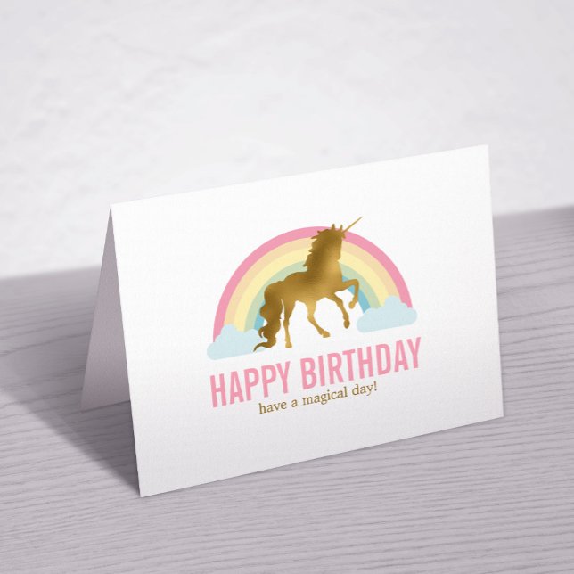 Guld Unicorn Birthday Tack Kort (Skapare uppladdad)