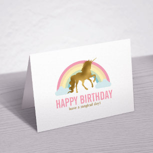 Guld Unicorn Birthday Tack Kort