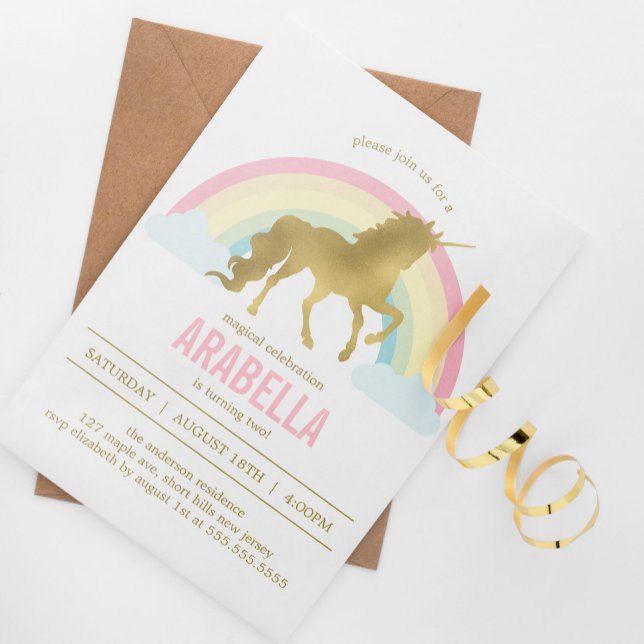 Guld Unicorn Flick kalas Inbjudningar (Skapare uppladdad)
