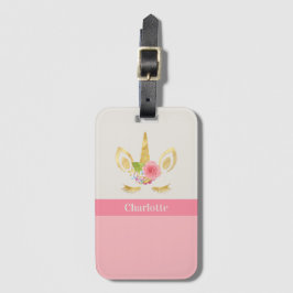 Guld Unicorn Peach Rosa Trim Personlig Bagagebricka