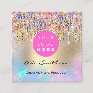 Guld Unicorn Rainbow Holograph Drip QR Code Logoty Fyrkantigt Visitkort