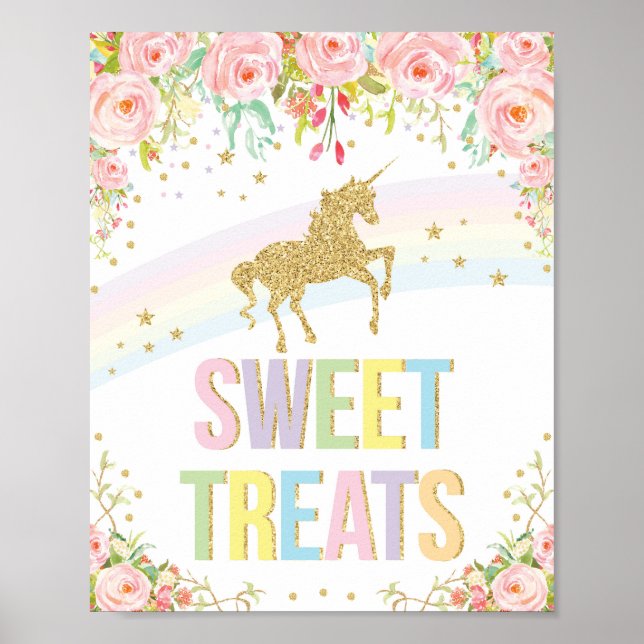 Guld Unicorn Sweet Treats Party Decor Sign Rainbow Poster (Framsidan)