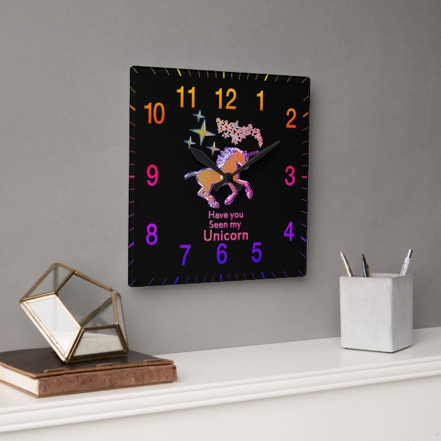 Guld- unicornponnyhäst med guld- stjärnor fyrkantig klocka (Kontor)