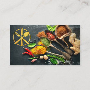 Guld Utensil Logotyp Örter och kryddor Kultur Visitkort