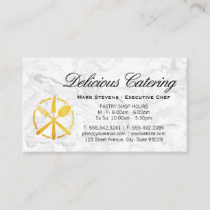 Guld Utensils Logotyp Marble Background Visitkort