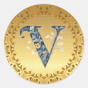 Guld V Monogram Runt Klistermärke