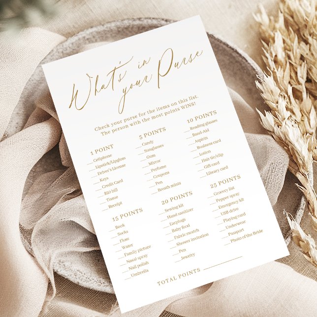 Guld vad har du i din handväska bröllopsdusch spel (Gold what's in your purse bridal shower game)