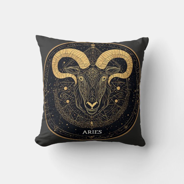 Guld Väduren Zodiak Symbol Med Ornament Kudde (Framsida)