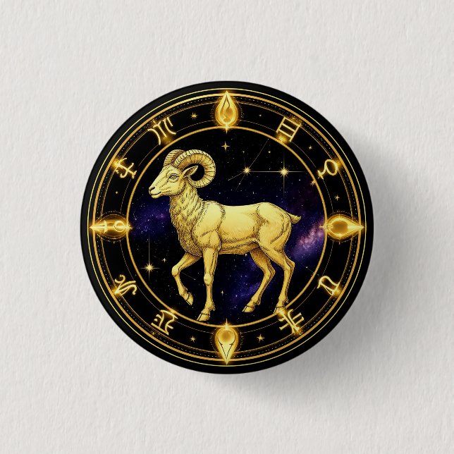 Guld Väduren Zodiakcirkel Med Vädur Knapp (Framsida)