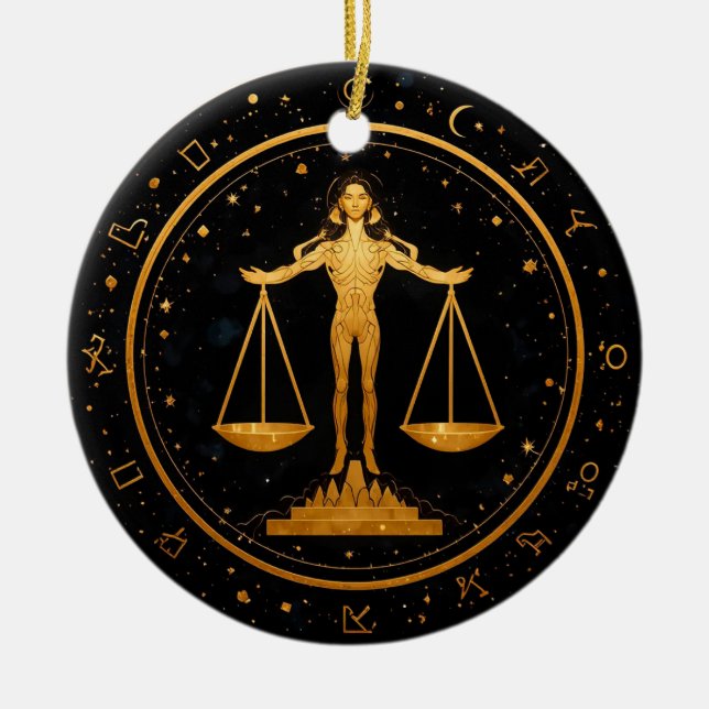 Guld Vågen Zodiak våg Julgransprydnad Keramik (Framsidan)