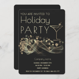 Guld vågigt bokeh cocktail-Julfest Inbjudningar