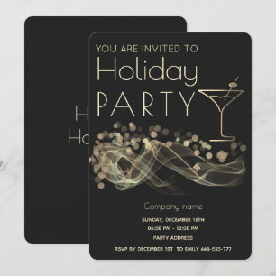 Guld vågigt bokeh cocktail-Julfest Inbjudningar