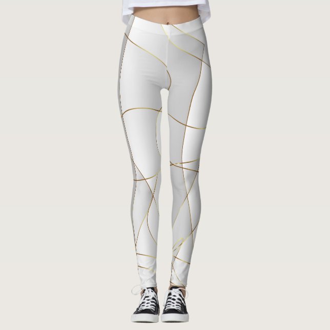 Guld Vågigt Linjer Leggings (Framsida)