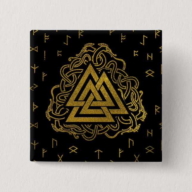 Guld- Valknut symbol på runamönster Knapp (Framsida)