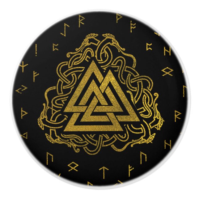 Guld- Valknut symbol på runamönster Knopp (Framsidan)