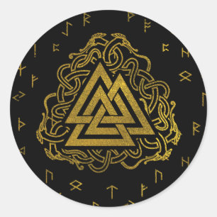 Guld Valknut-symbol på Runes Mönster Runt Klistermärke