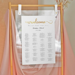 Guld Välkommen med alfabetiska sittkartor Poster