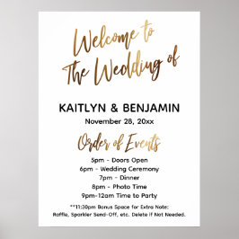 Guld välkomstmeddelande om Bröllop-tidslinjens hän Poster