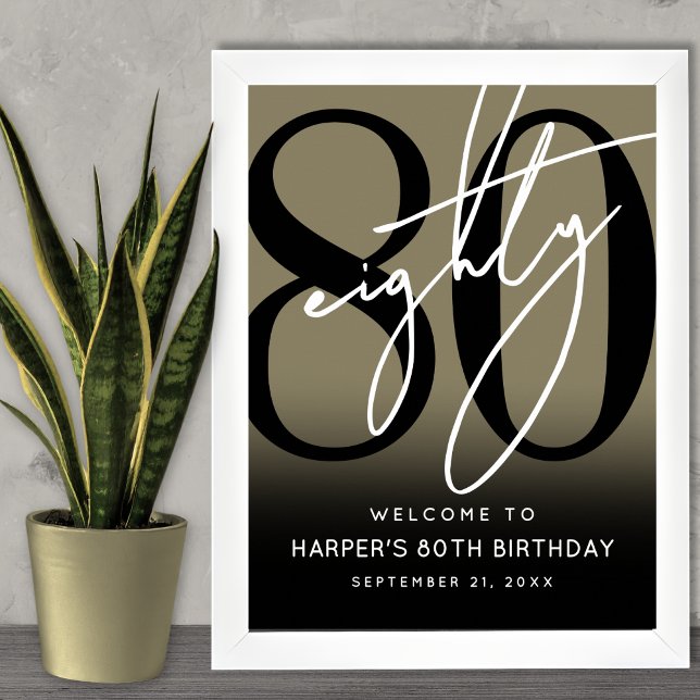 Guld välkomstskylt till 80-årsfirande poster (Gold 80th Birthday Party Welcome Sign)