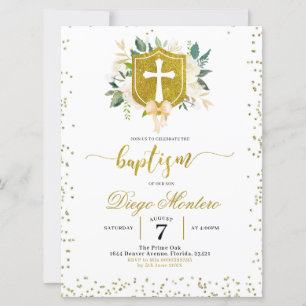Guld Vapensköld och kor Kön Neutral baptism Inbjud Inbjudningar