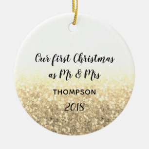 Guld Vår första jul, mr & Mrs. Julgransprydnad Keramik