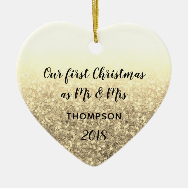 Guld Vår första jul, mr & Mrs. Married Couple Julgransprydnad Keramik (Framsidan)