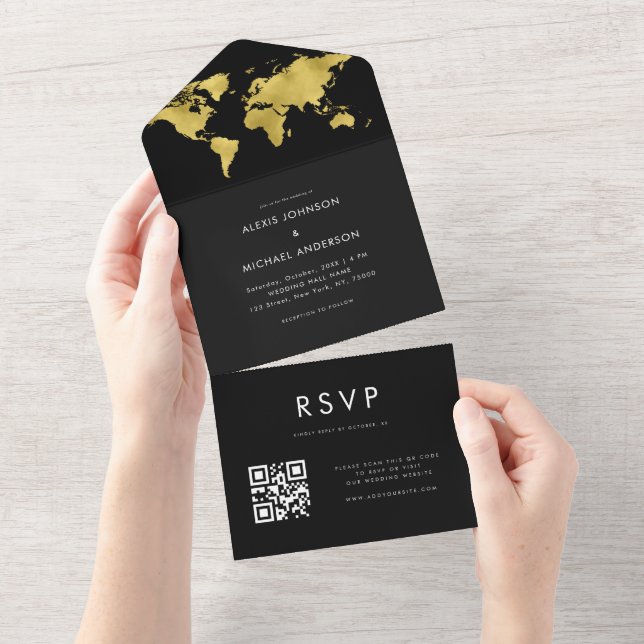 Guld Världskarta Resedestination Modern Qr-kod (Tearaway)