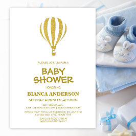 Guld varmluftsballong Baby Shower Inbjudningar