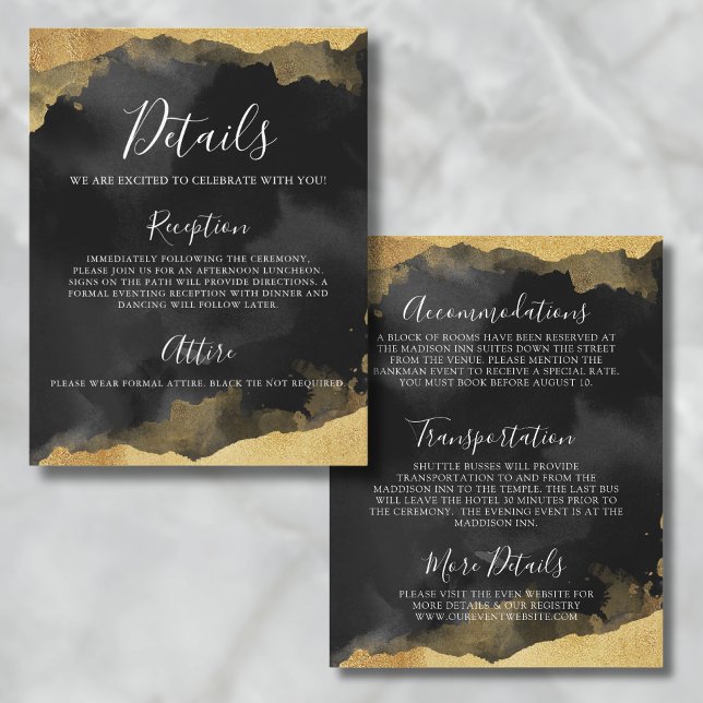 Guld Vattenfärg Bar/Bat Mitzvah Evenemangsinformat OSA Kort (Gold Watercolor Bat Mitzvah Event Details Card)
