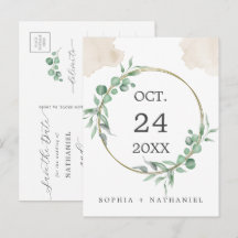 Guld vattenfärg Grönska Spara datum vykort