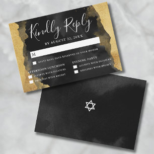 Guld Vattenfärg Mitzvah RSVP Svarskort OSA Kort