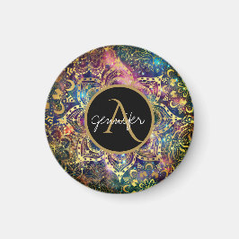 Guld vattenfärg och nebula blommigt mandala magnet