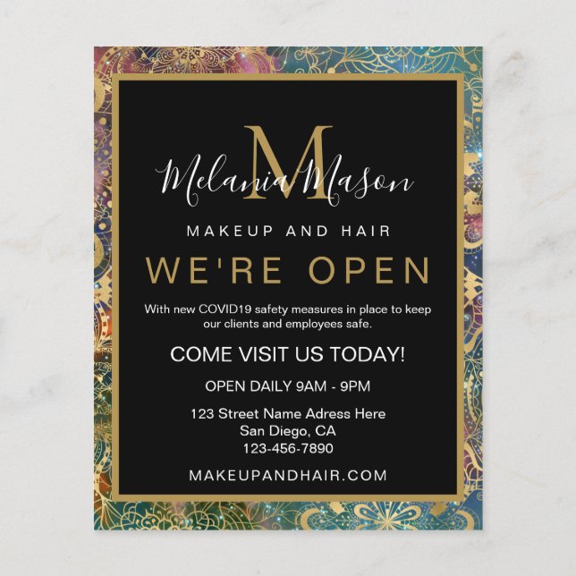 Guld vattenfärg och nebula mandala flygblad (Baksidan)