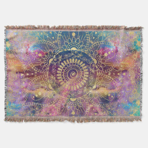 Guld vattenfärg och nebula mandala mysfilt