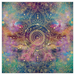 Guld vattenfärg och nebula mandala tyg