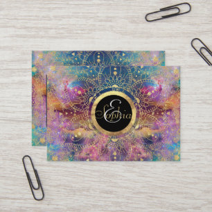 Guld vattenfärg och nebula mandala visitkort