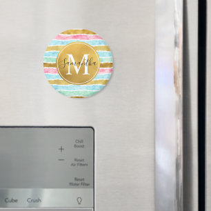 Guld vattenfärg randig monogram magnet