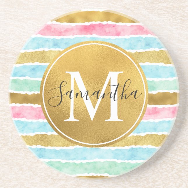Guld vattenfärg randig monogram underlägg (Framsidan)