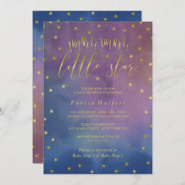 Guld & vattenfärg Twinkle Little Star Baby Shower Inbjudningar
