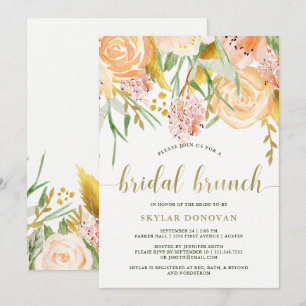 Guld- vattenfärgblommigt på brud- frunch för vit   inbjudningar