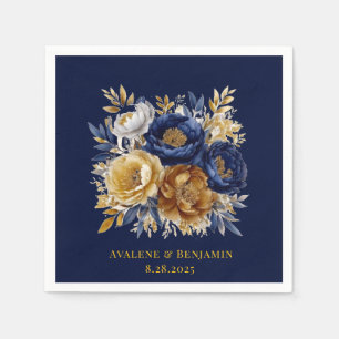 Guld, vattenfärgen Peony Bouquet Bröllop Pappersservett