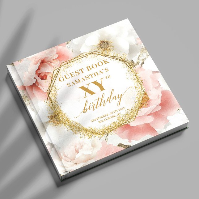  Guld-vattenfärgsgästen i tidslös Bokarna Gästböcker (Timeless Blush Gold Watercolor Birthday Guest Book

)