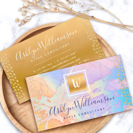 Guld vattenfärgsturkos orange lila monogram visitkort
