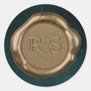 Guld Vax förseglare Sticker monogram på emerald gr Runt Klistermärke