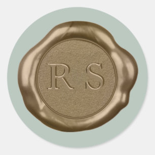 Guld Vax förseglingsetikettens monogram på grönten Runt Klistermärke