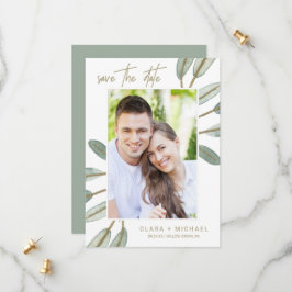 Guld Veed Eucalyptus Photo Save Date Card Spara Datumet