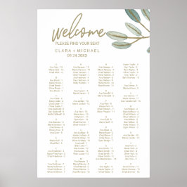 Guld Veining Eucalyptus Alfabetiskt sittningsschem Poster