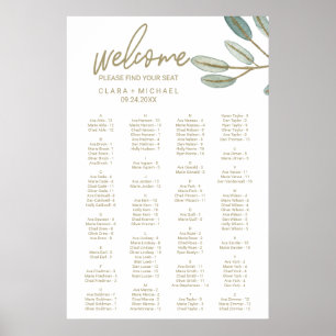 Guld Veining Eucalyptus Alfabetiskt sittningsschem Poster