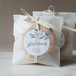 Guld Veining Eucalyptus Välkommen Bröllop Runt Klistermärke