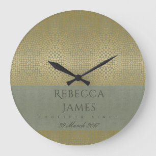 GULD VELVET GRÅTT MOSAIC DOTS SPARAR DATE GIFT STOR KLOCKA